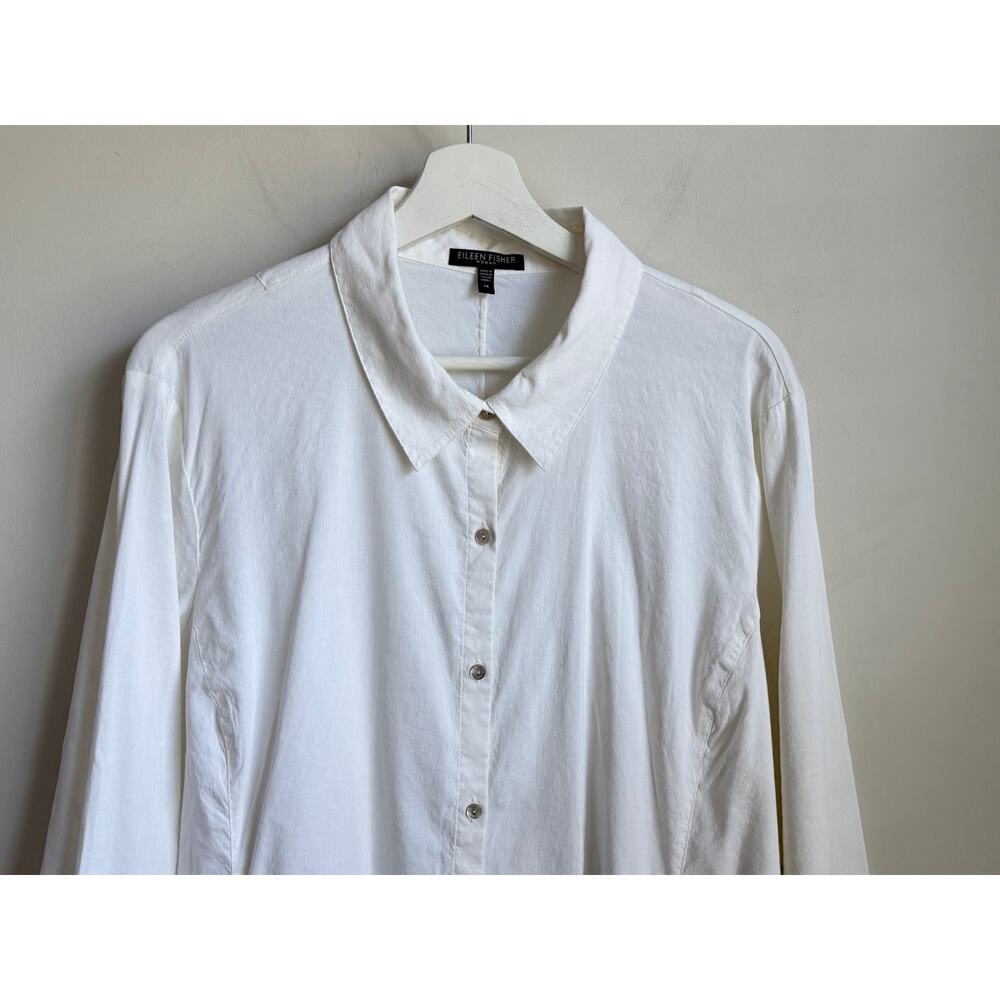 Eileen Fisher Linen Blend Long Sleeve Button-Up Shirt White Women's Plus Size 1X - Picture 3 of 8